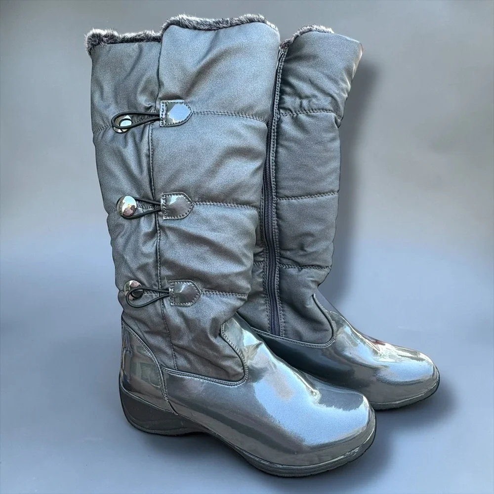 Khombu Thermolite Women Metallic‎ Charcoal Gray Puffer Winter Boots Size 9.5